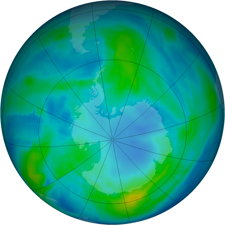 Antarctic ozone map for 15 April 2015